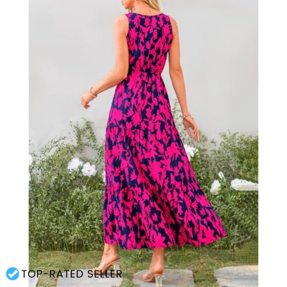 Sleeveless Maxi Dress Floral Boho Elegant Formal Wedding Guest Summer - Picture 4 of 7
